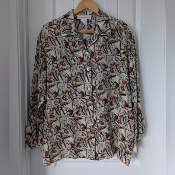 Jones New York Tops - Vintage 100% Silk Blouse Champagne Print Size 12